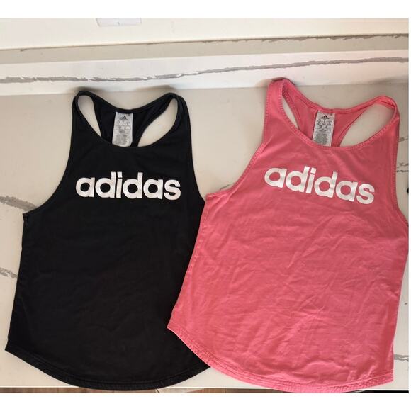 Lot of 2 Adidas Racerback Tank Tops Athletic Shirts Pink Black Size Small Women - Picture 1 of 9
